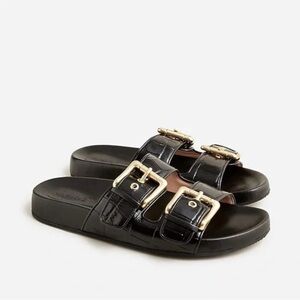 J. Crew Black Sandals with Gold Buckles
